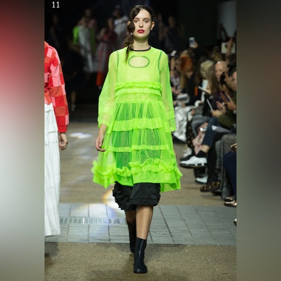 Molly Goddard Neon Green Sheer Sparkly Nylon Tier Dress Size 10 EUC - Picture 1 of 12